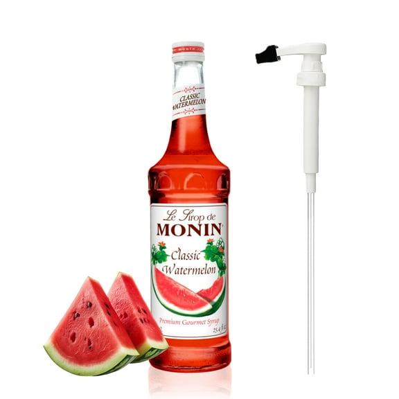 Monin Classic Watermelon Flavouring Syrup, 25.4 fl oz (750ml) Glass Bottle with Absol White Pump