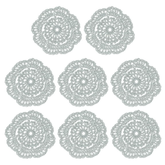 Crochet Doilies, 8Pcs 4" Cotton Woven Fabric Coasters, Lace Round Handmade Coasters with Floral Pattern for Wedding Party Decoration (Light Gray)