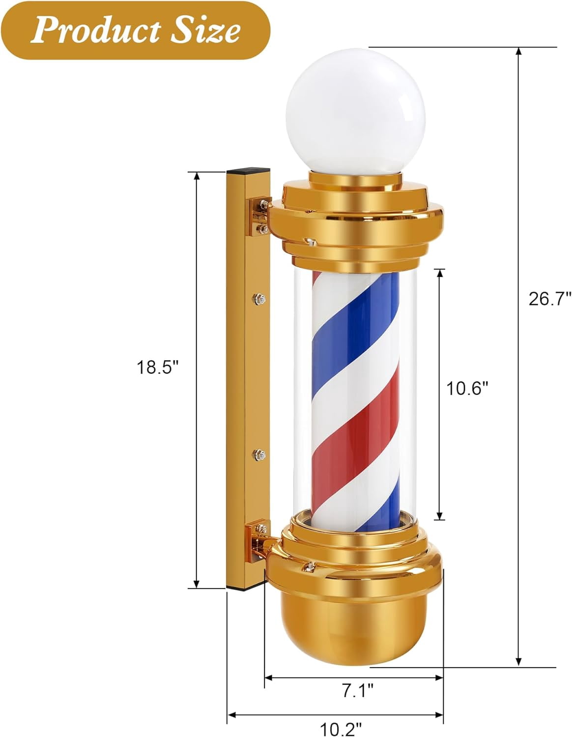BarberPub Barber Pole with LED, Salon Spa Stripes Rotating Lamp, Barbershop Open Sign L018