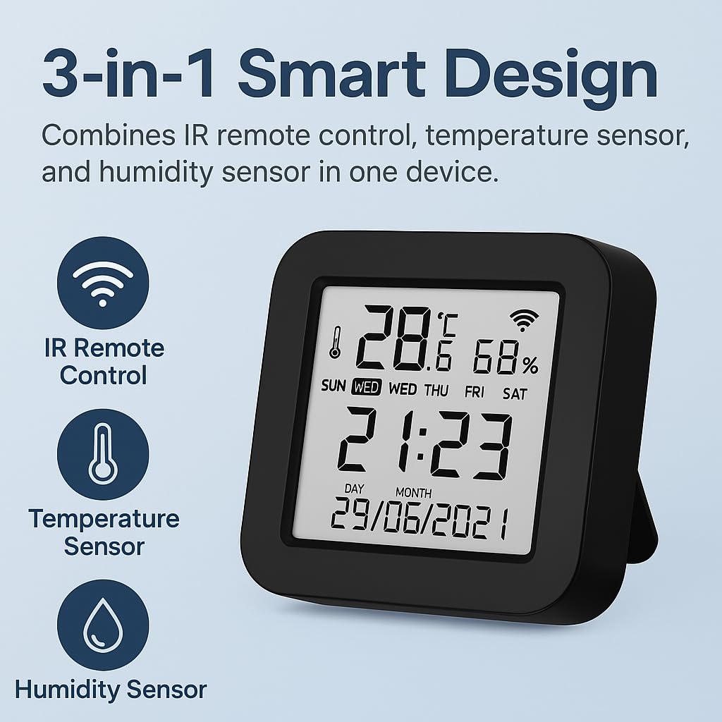 Toyanc Smart WiFi IR Remote Hub with Temperature & Humidity Sensor - 3-in-1 Universal Controller for AC, TV, Fan - Works with Alexa, Google Home & Tuya App