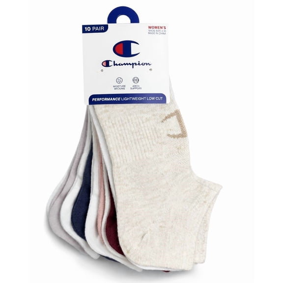 CHAMPION SOCKS WOMEN'S - LOW CUT - 263 BEIGE WINE - SHOE SZ 4-10 PACK 10