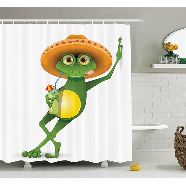 Cartoon Decor Collection Frog In A Sombrero And A Cocktail Drink Glass Fauna Hot Weather Holiday Enjoying Image Polyester Fabric Bathroom Shower Curtain Orange Green By Ambesonne Ship From Us Walmart Com