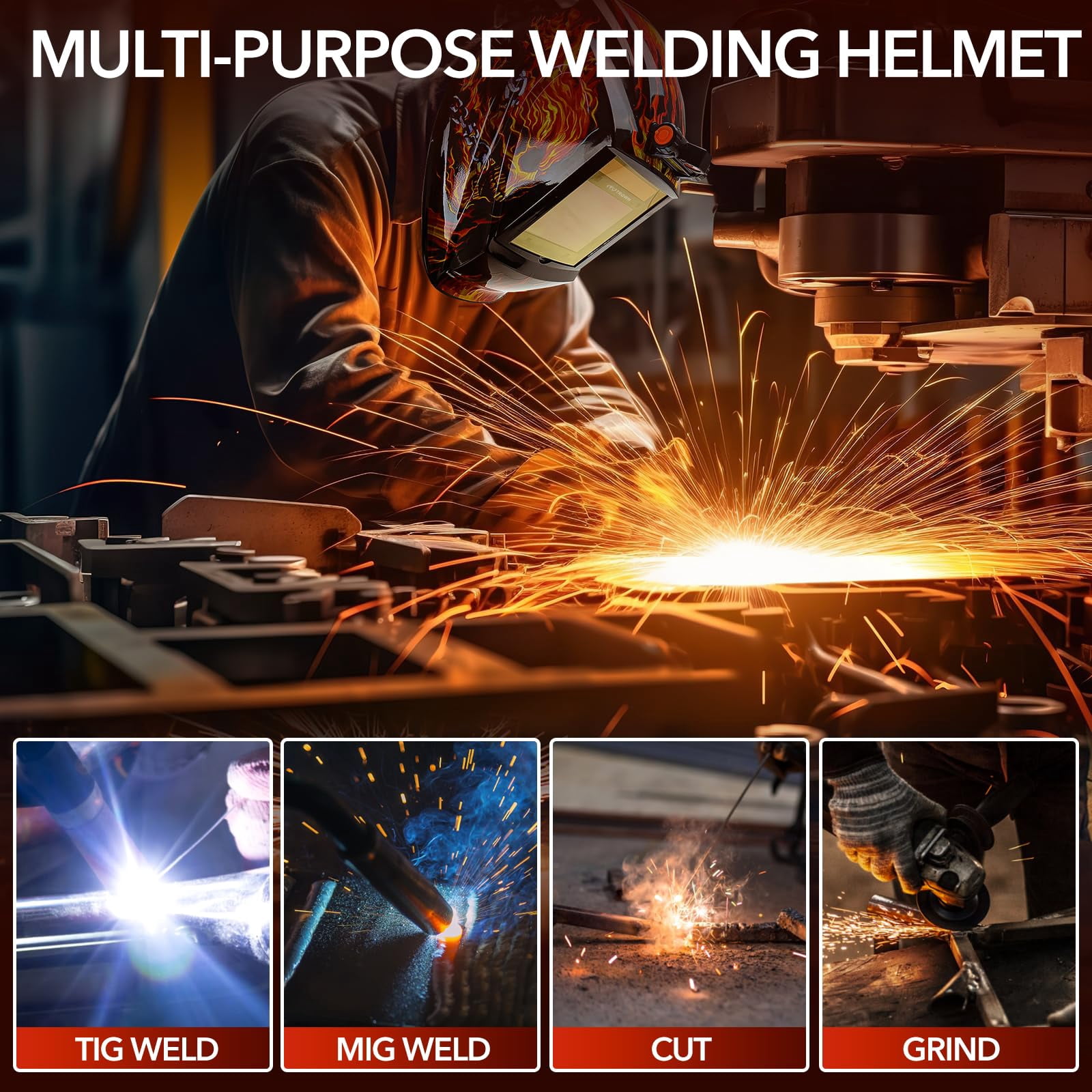 Welding Helmet Auto Darkening with LED Light Large View Solar Powered True Color Welding Hood 4 Arc Sensor Wide Shade 4/5-9/9-13 Welding Mask for TIG MIG Arc Weld Grinding