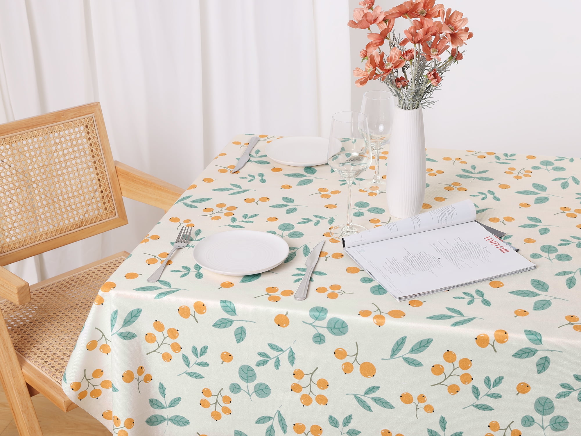Unique Bargains Rectangle Polyester Waterproof Wrinkle Resistant Washable Soft Tablecloth Loquat 55x55 Inch