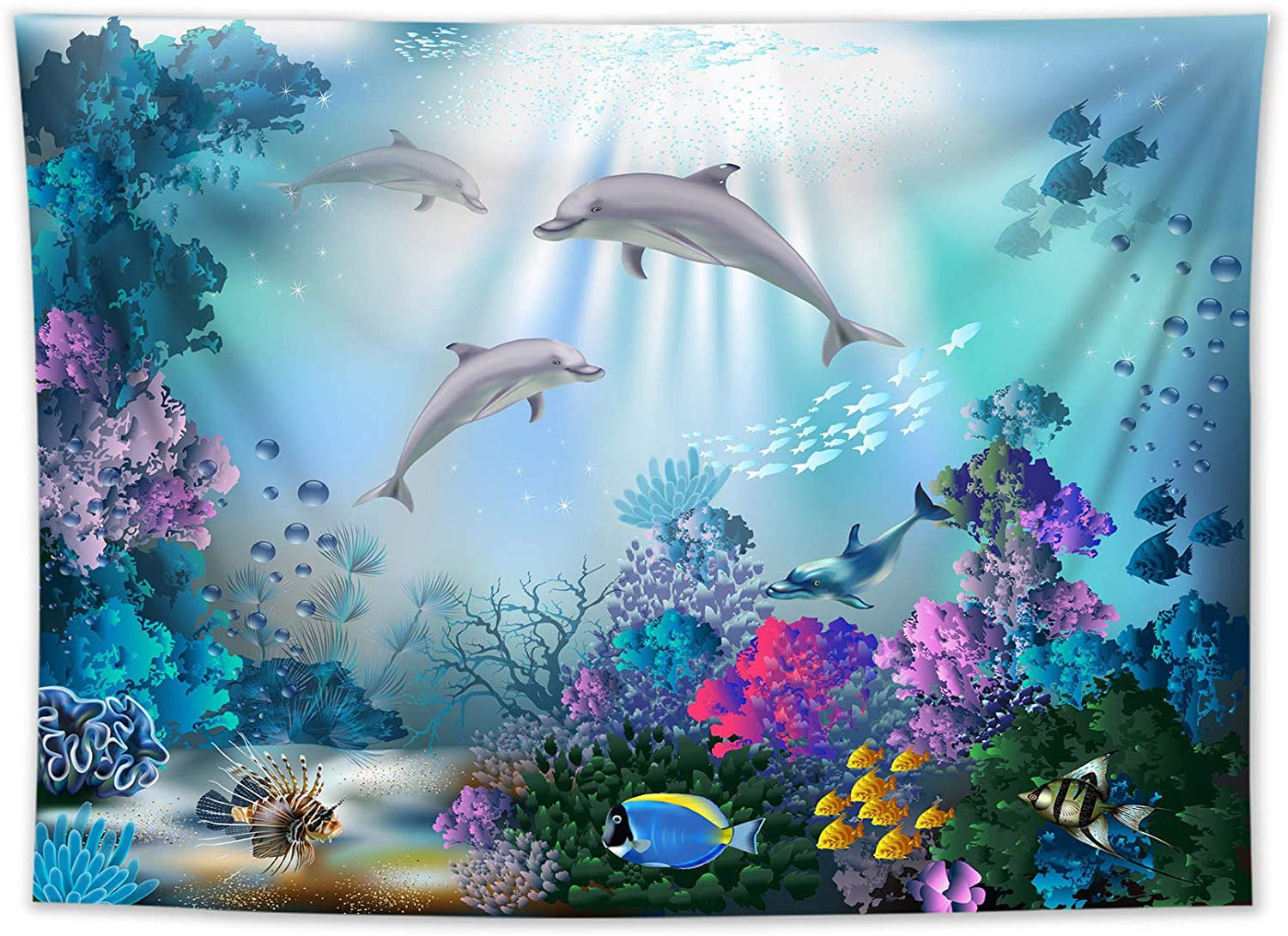 Underwater World Dolphins and Plants Tapestry Wall Hanging Living Room Bedroom 