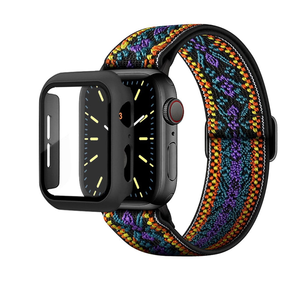 Case Bandes de Boucle Solo Extensible Compatible avec Apple Watch Band 38mm 40mm 41mm 42mm 44mm 45mm Reglable Tresse Elastique Tissage Nylon Femmes Hommes Bracelets Sangles pour iWatch Series7 6 5 4 3...