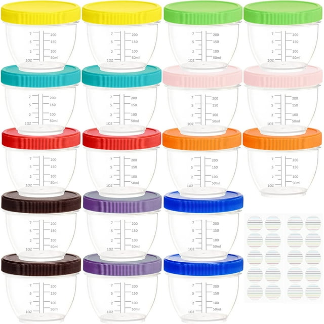 18 Pack Small Food Containers with Lids, 8 Ounce Food Storage Containers, Condiment and Sauce Containers, 9 Assorted Colors, with Lids Labels (Rainbow)