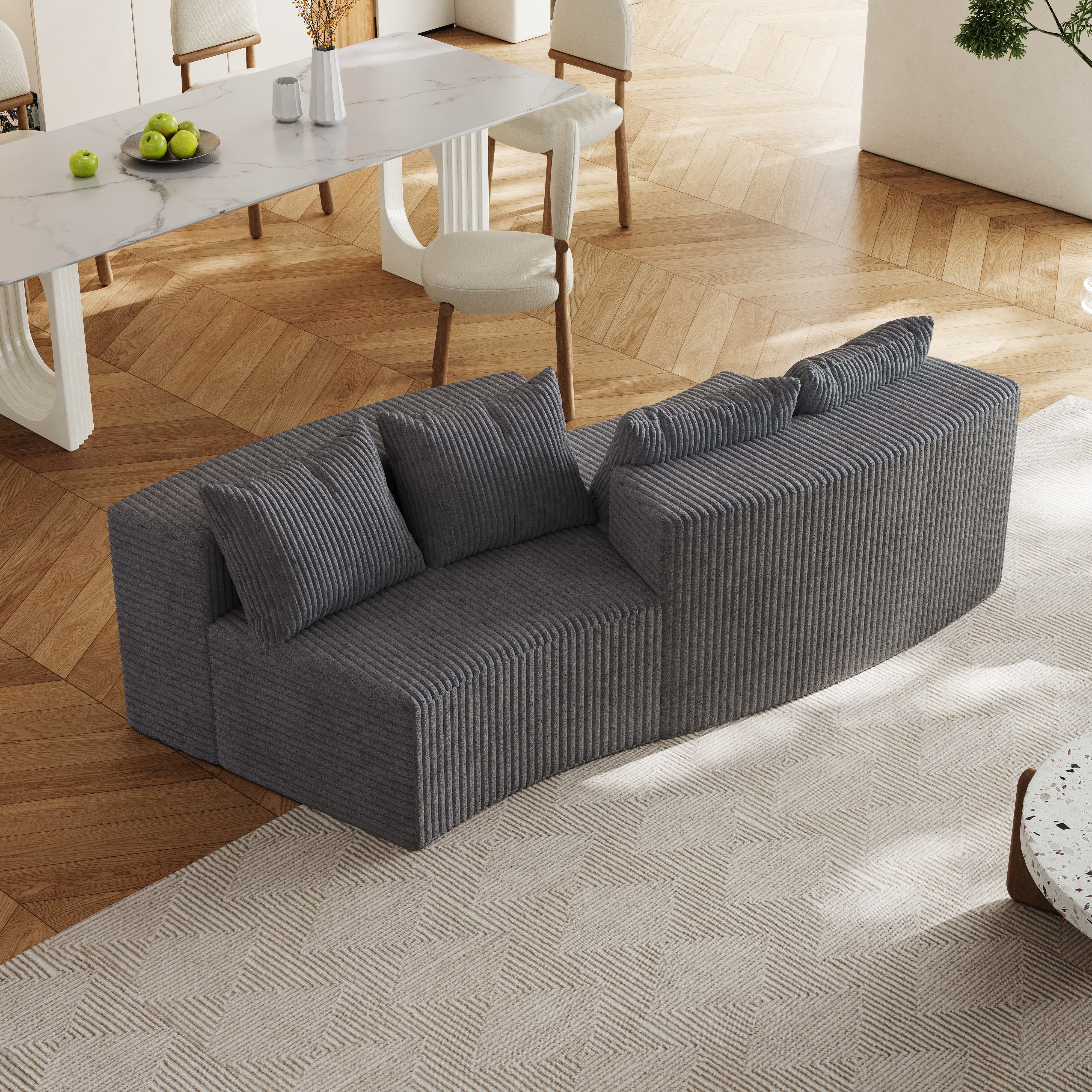 MAYEERTY Corduroy curved sectional sofa with four pillows,Curved Symmetrical Modular Semi Circular Sofa Sectional for bedroom, living room