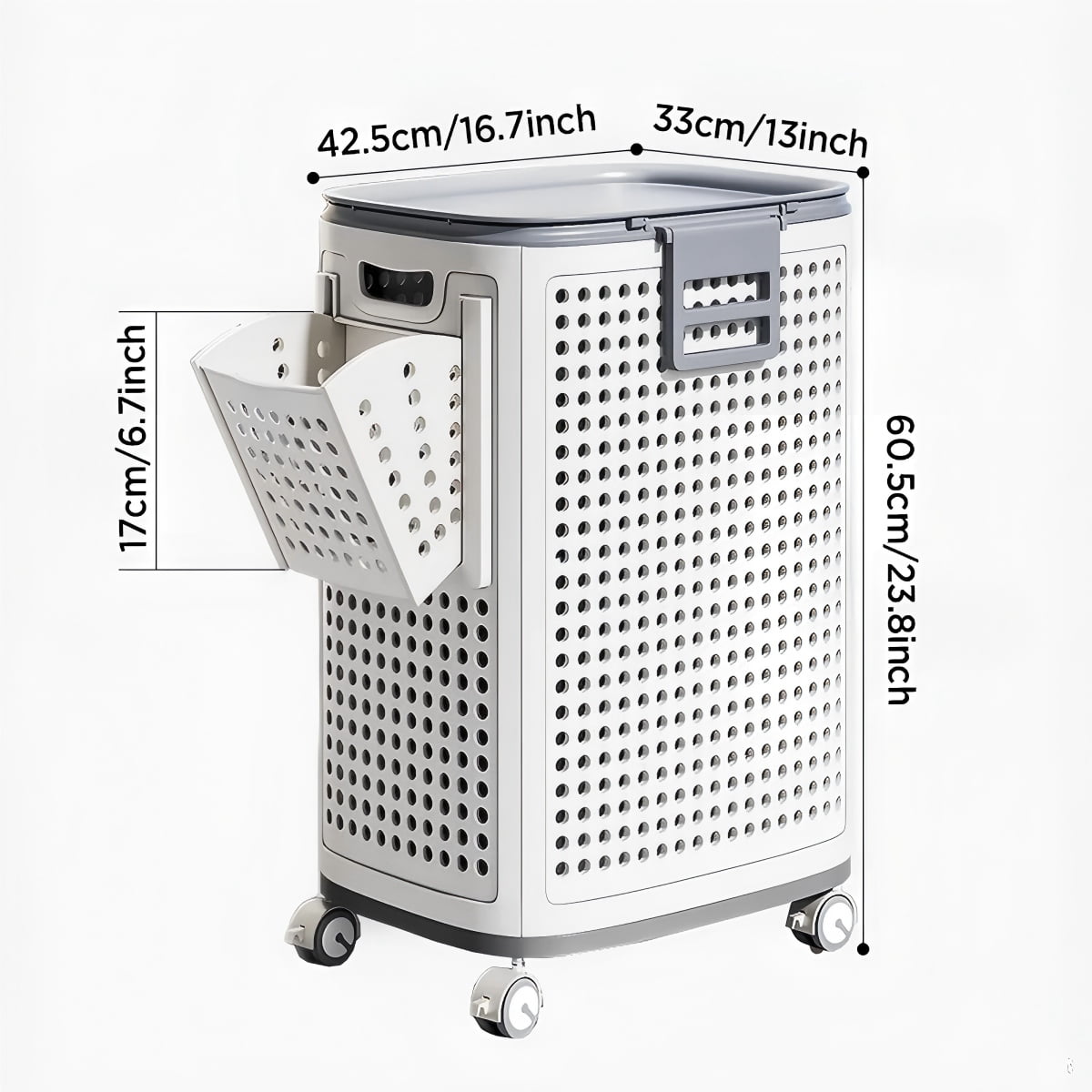 Joybos Wheeled Hamper, Plastic Laundry Hamper with Handle and Wheels for Easy Transport, White