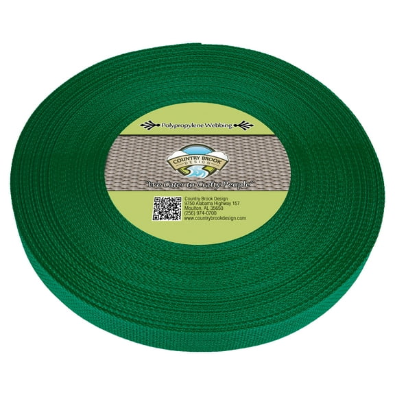 Country Brook Design - 3/4 Inch Kelly Green Polypropylene (Polypro) Webbing, 50 Yards