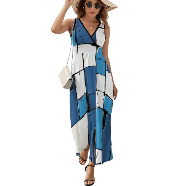 Vestido De Noche De Lujo Sin Mangas Para Mujer, Abstract Geometrical Vestido De Fiesta