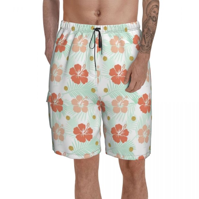 Hibiscus Board Shorts Beach Swimming Trunks Polyester Funny Men Swim Trunks