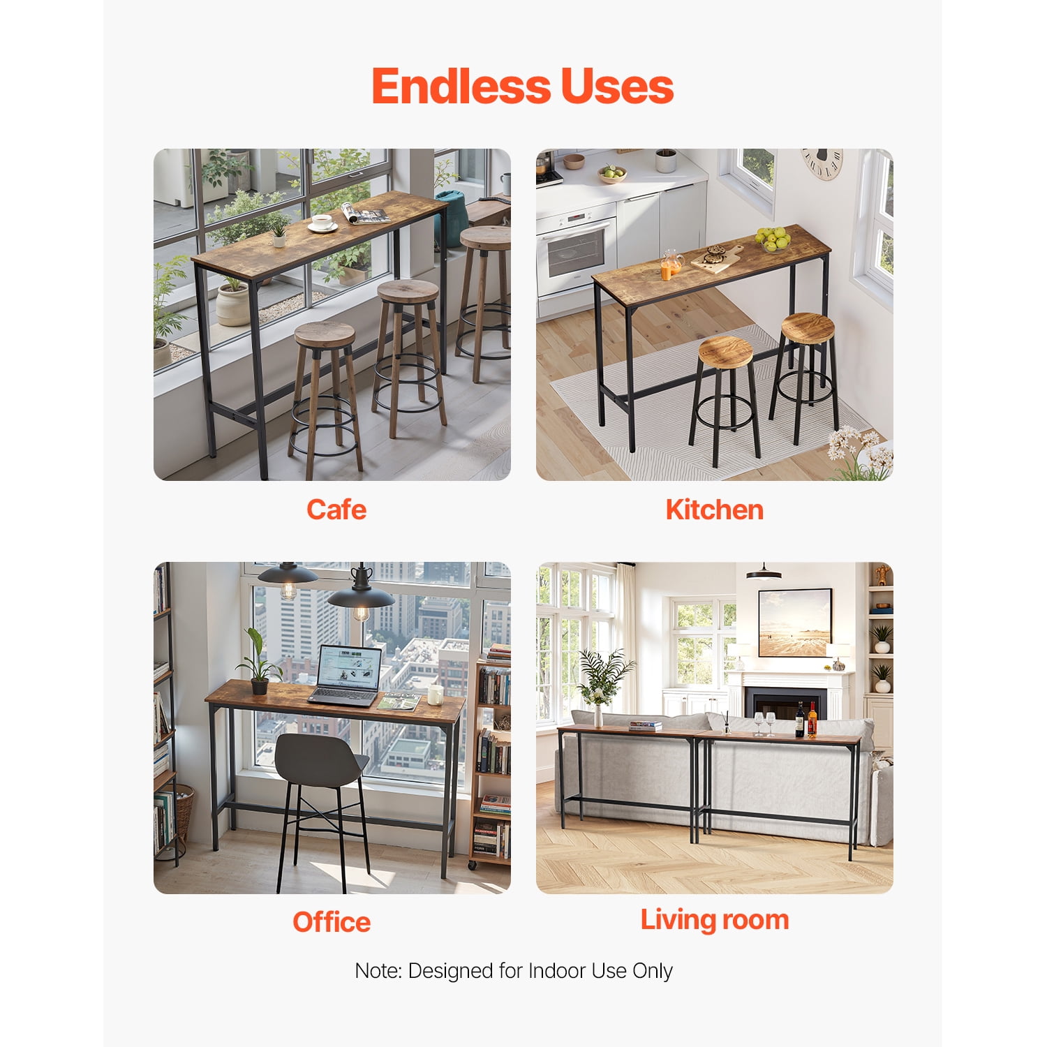 KFFKFF Bar Table with Sturdy Metal Frame, High Top Pub Design, Slim Long Kitchen Dining Table, Cocktail Counter Height Desk, Simple Assembly, 55x15x39 in, Ideal for Living Room Gatherings