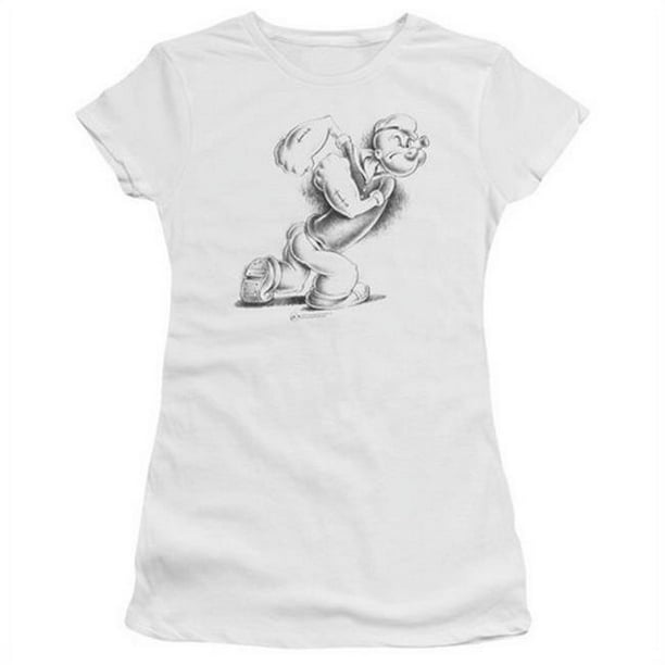 Popeye-Here Vient Trouble T-Shirt à Manches Courtes et Transparent pour Juniors&44; Blanc - XL