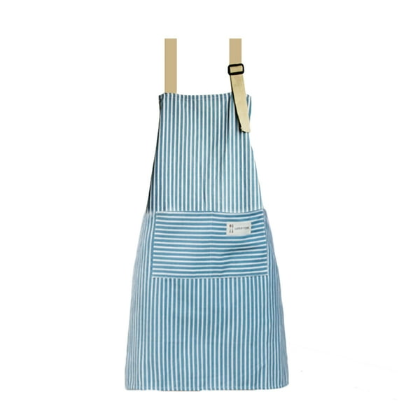 WORGEOUS Delantal sin mangas a rayas para adultos Delantal simple con cuello de lino y algodón a prueba de aceite con bolsillo para cocina, cocina, horneado (azul)