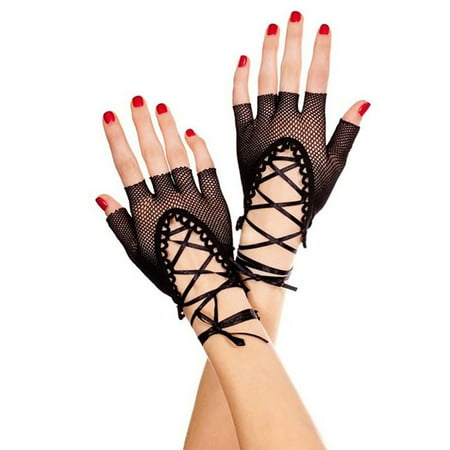 

Taluosi Women Punk Sexy Hollow Fishnet Cross Bandage Dancing Party Half Finger Gloves