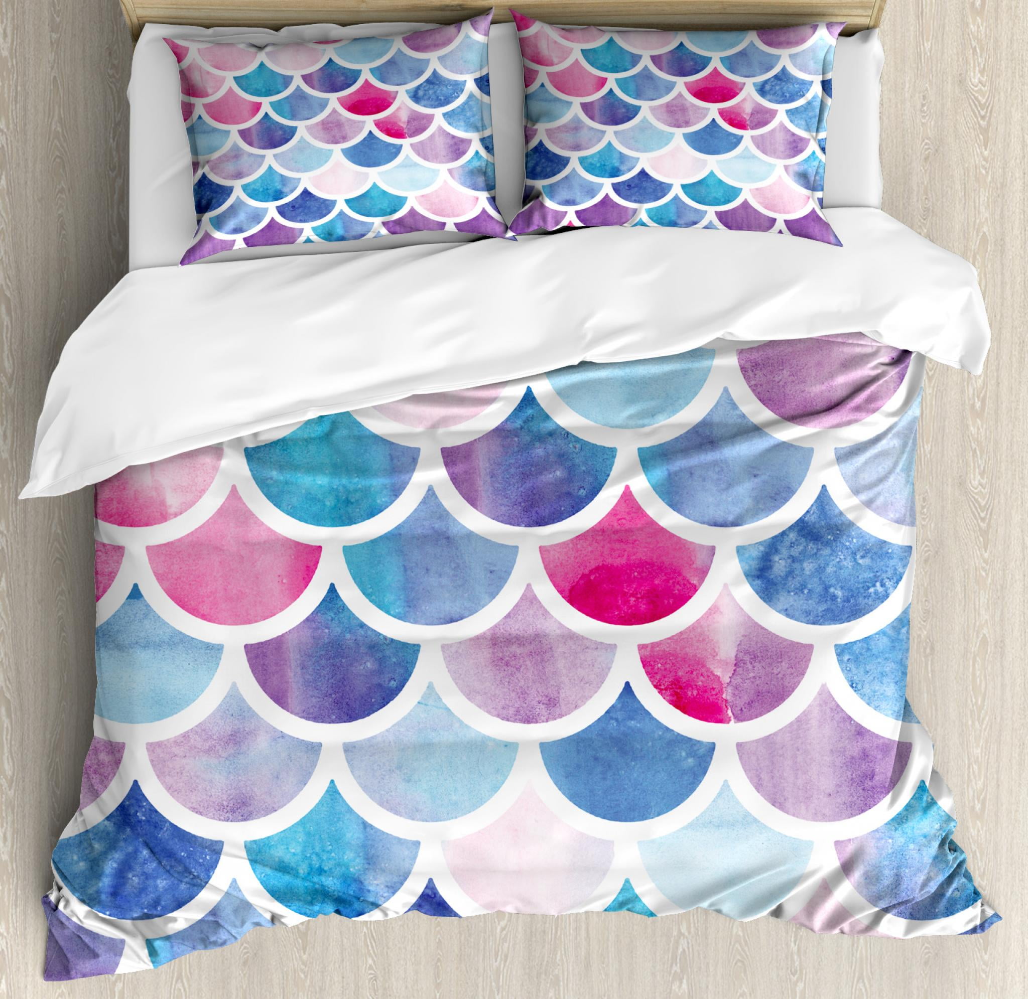 Fish Scale Queen Size Duvet Cover Set Circles With Pastel