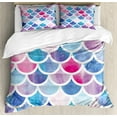 thumbnail image 1 of Fish Scale Queen Size Duvet Cover Set, Circles with Pastel Watercolors Mermaid Pattern Tropical Artistic Illustration, Decorative 3 Piece Bedding Set with 2 Pillow Shams, Multicolor, by Ambesonne, 1 of 3