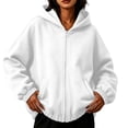 thumbnail image 2 of QUNYINEY Zip Up Hoodies for Women Plus Size Fall White Sweatshirt Long Sleeve Casual Hooded with Pocket Loose Fit Women's Sweatshirt S-2XL, 2 of 4