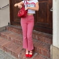 thumbnail image 3 of Gupgi Pantalon à Carreaux Rouges pour Femmes Taille Haute Ajusté Mode Décontracté Légèrement Évasé, 3 of 9