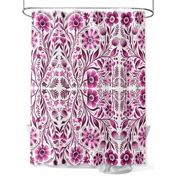 Shower Curtains Pink Abstract Floral Bath Curtain Vintage Ethnic Texture Waterproof Bathroom Shower Curtain Set with Hooks Decoration 72 x 84 Inches
