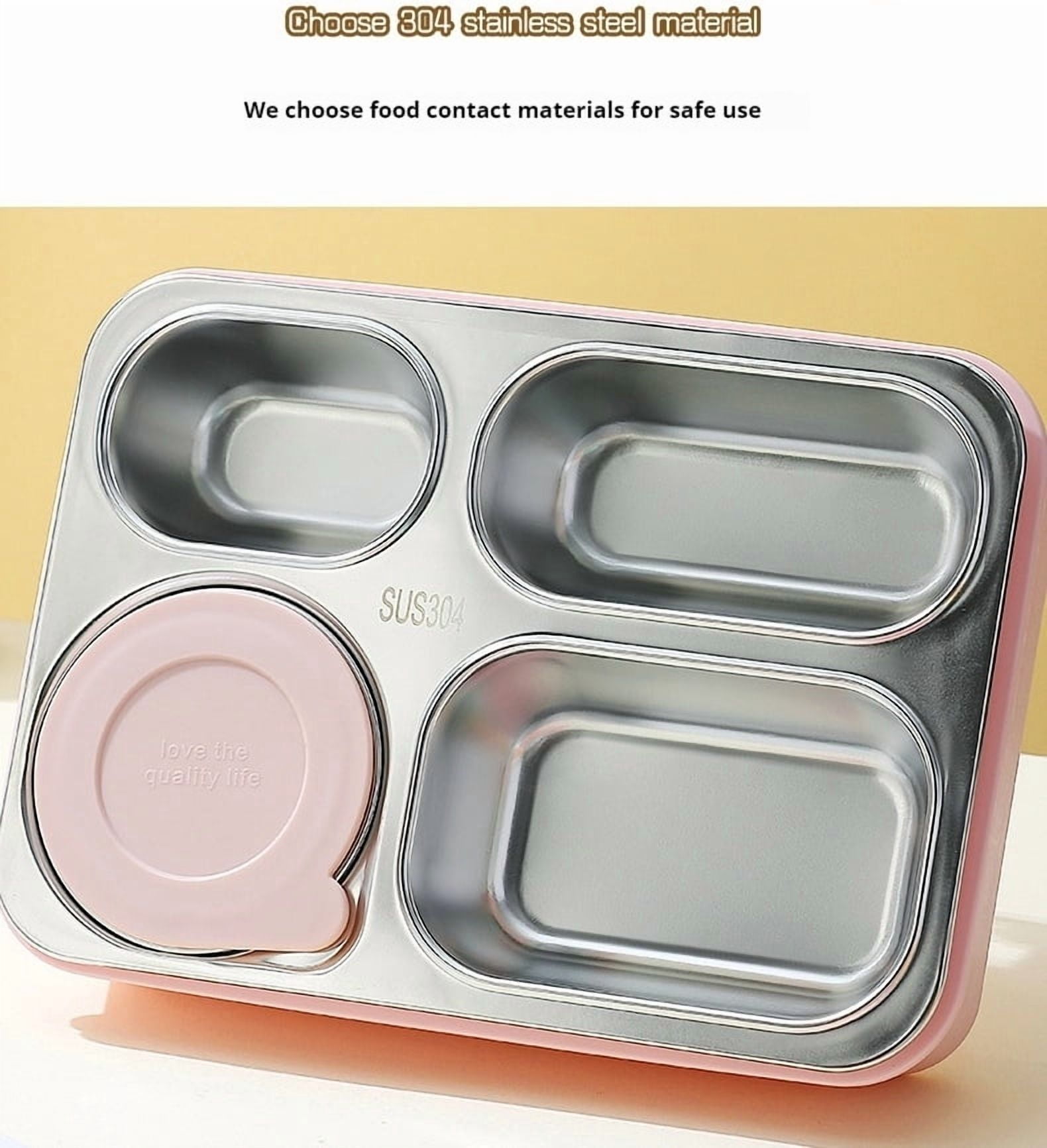 Lunch Box Containers Stainless Steel Bento Box for Adults with 4-Compartment Snack Tray, Soup Bowl with Lid & Metal Spoon, Dishwasher Safe, Easy to Carry, Purple