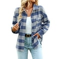 thumbnail image 3 of Xuanfei Women Plaid Lapel Collar Button Down Long Sleeve Top, 3 of 7