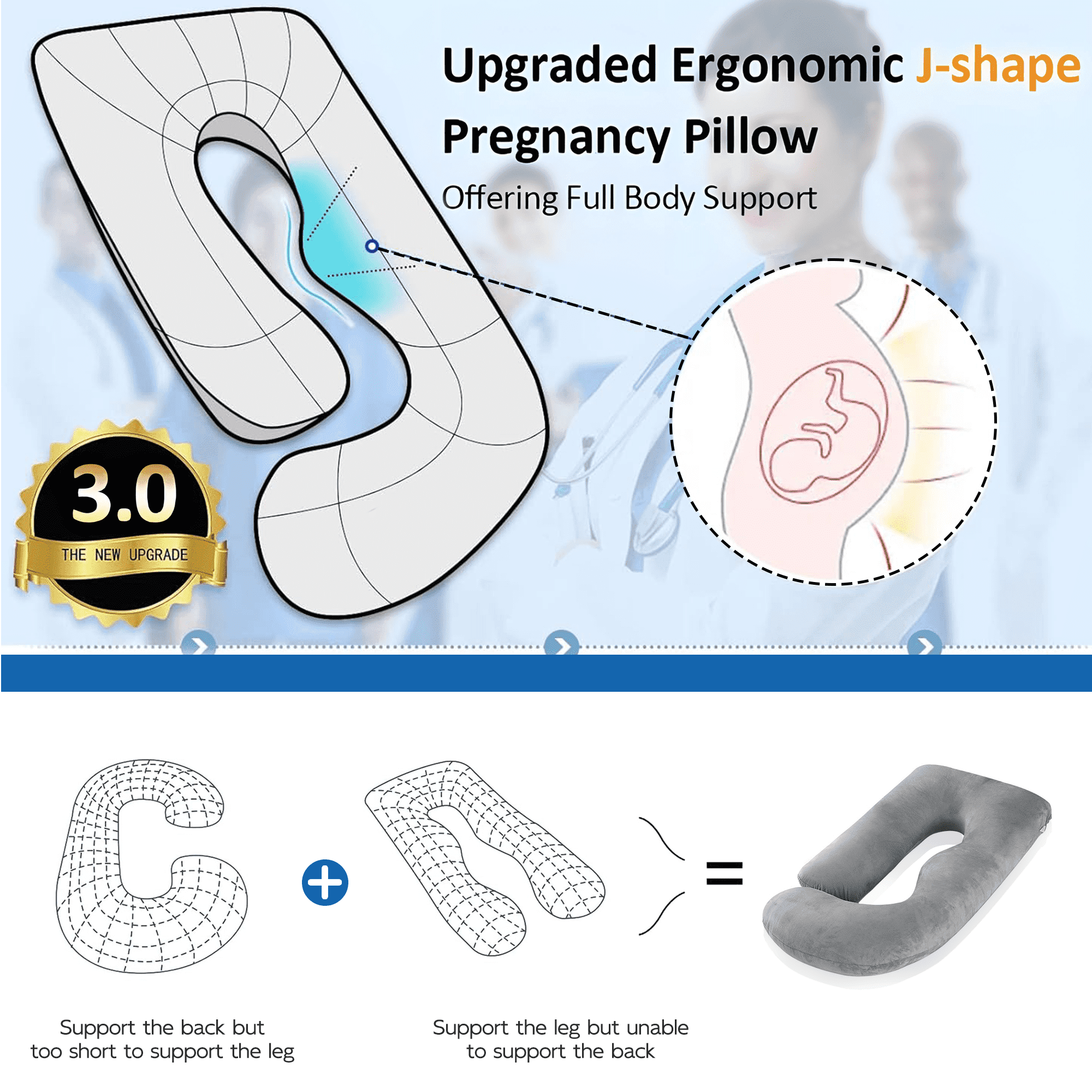 RUPOUN Pregnancy Pillow U Shaped Full Body Soft Maternity Pillow 70 Inch with Removable Velvet Cover