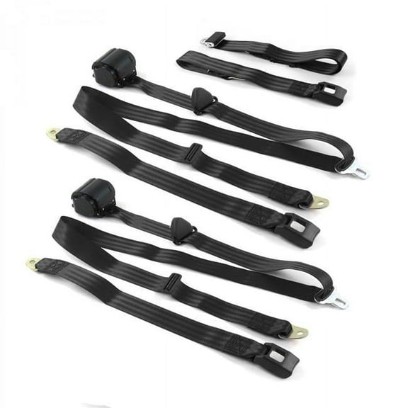 SafeTboy 670512 Jeep CJ-DJ 1971-1986 Standard 3 Point Black Retractable Bench Seat Belt Kit - 3 Belts