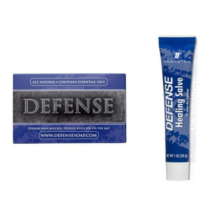 Defense Soap and Defense Herbal Healing Salve Combo | 100% Natural Tea Tree Oil and Eucalyptus Oil Helps with Scratches, Scrapes, Ringworm, Acne, Psoriasis, Jock Itch, and Athlete's (Best Herbal Tea For Acne)