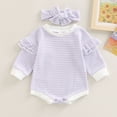thumbnail image 3 of WIBACKER Newborn Infant Baby Girls Oversized Romper Ruffles Sweater Onesie Headband Coming Home Outfit Clothes, 3 of 7