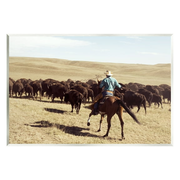 Stupell Industries Cowboy & Cattle in Desert Animals & Insects Photography Unframed Art Print Wall Art, 15 x 10