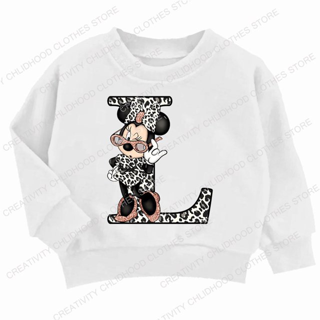 Children Hoodie Disney Minnie Letter A B C D Kid Casual Clothes O-neck Pullover Little Baby Kawaii Cartoons Boy Girl Sweatshirts120 Gao Jinjia LED