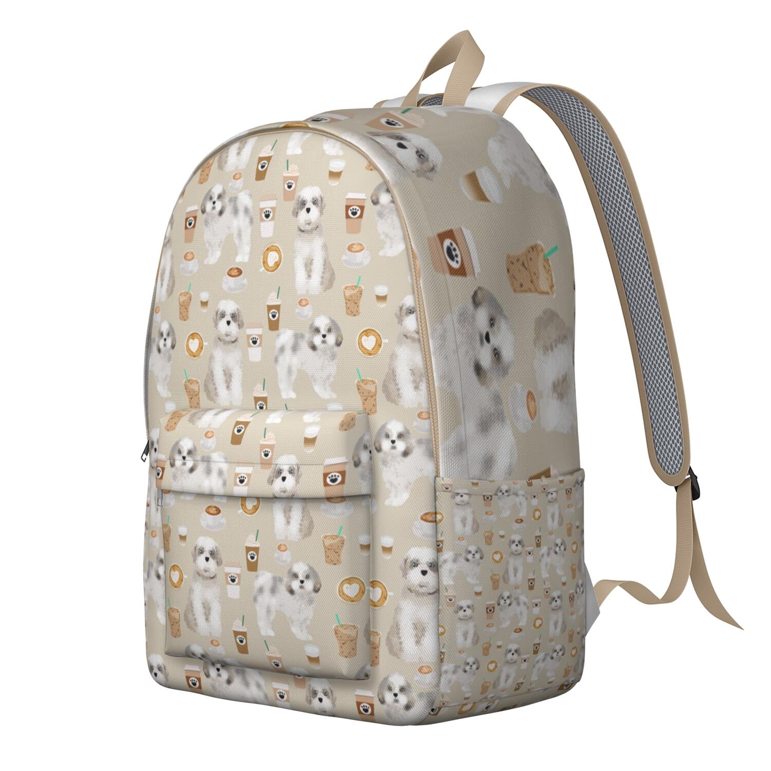 Puppy and Bone Print Backpack, Lightweight School Bag with Cute Furry Dog Design and Minimalist Pattern