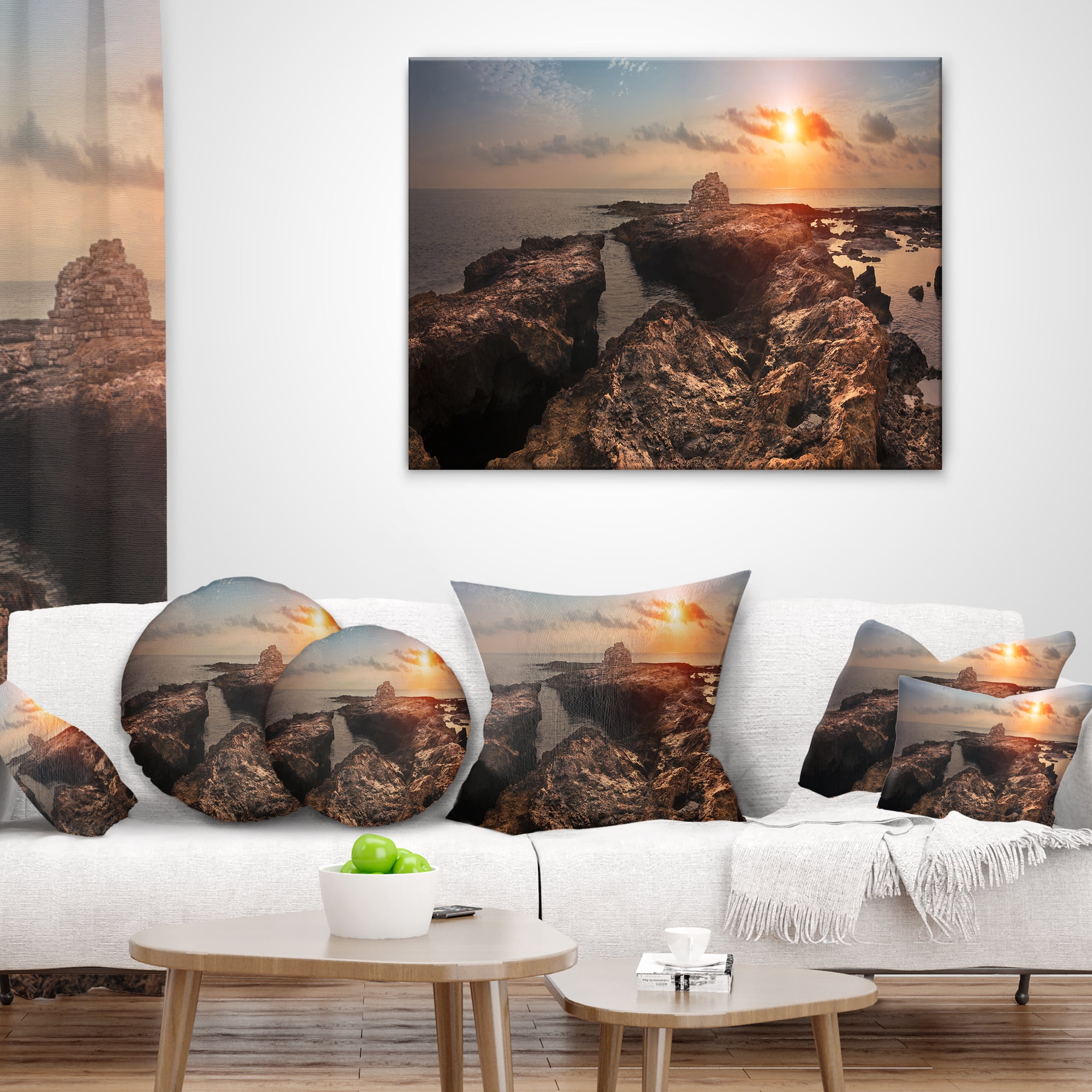 Designart Rocky African Coast Panorama - Oversized Beach Throw Pillow - 16x16