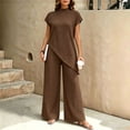 thumbnail image 6 of Outfits 2026 Two Piece Lounge Set Women Spring And Summer Solid Color Irregular Tops Wide-Leg Pants Suit Brown S, 6 of 6