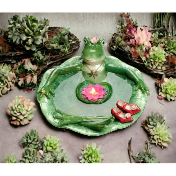 Ceramic Frog Floating Candle Bath 13.75"  Nature
