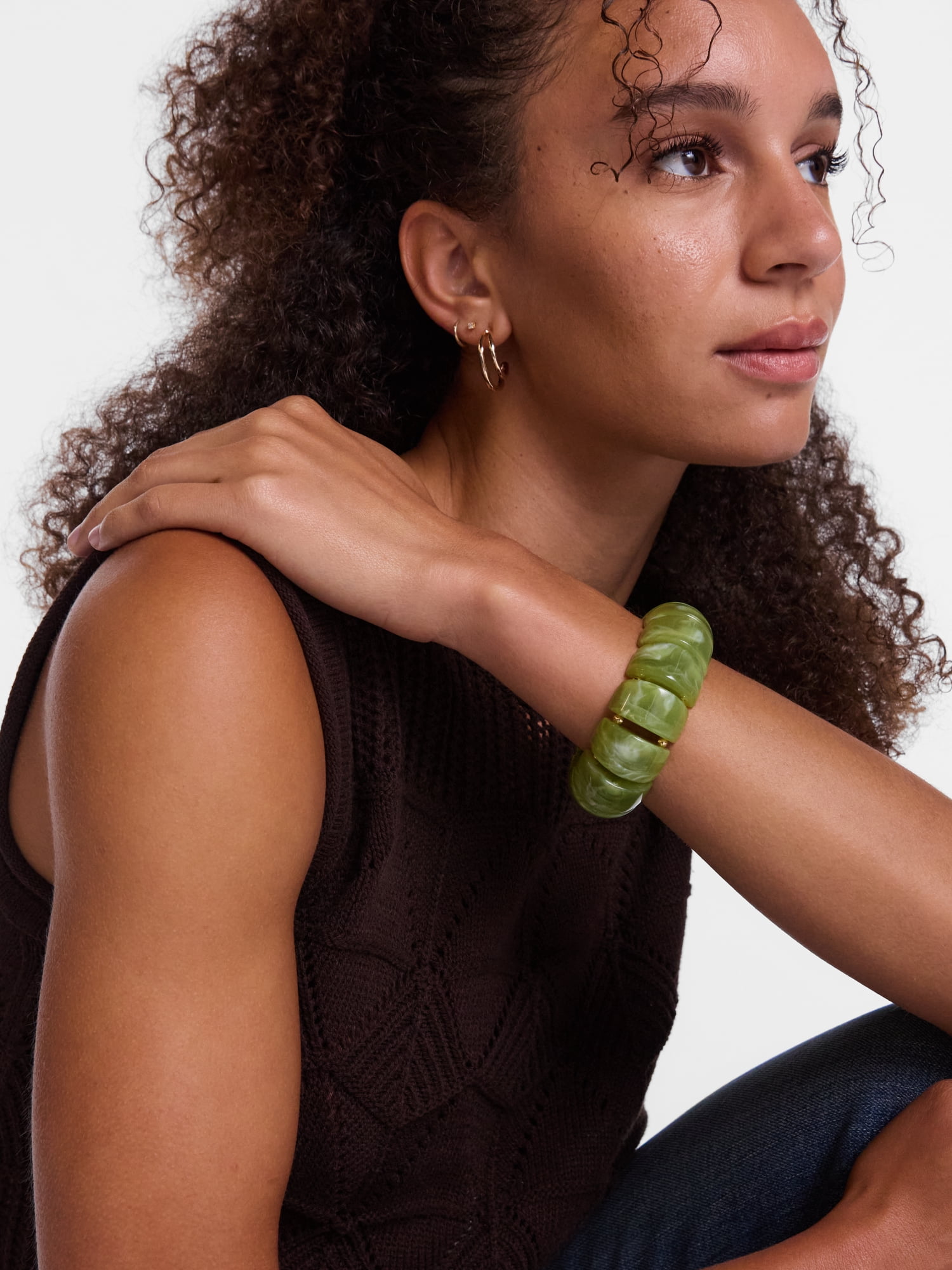 Scenario Women's Green Marbled Resin Stretch Bracelet