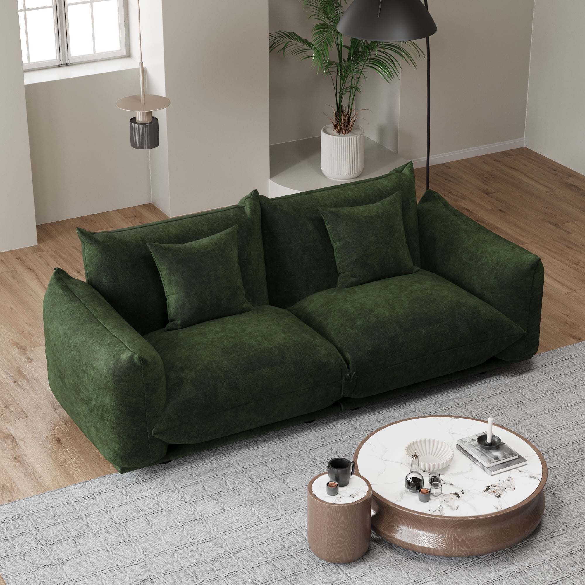 Advwin 75" Oversized Chenille Loveseat Sofa, Modern Cloud Couch with Thick Cushions for Living Room, Bedroom, Apartment, Small Spaces, Green