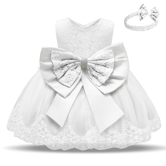 Elegante vestido de lazo grande para niña, vestido Formal de baile para niñas, ropa de fiesta de noche, disfraz de princesa de 1er cumpleaños para bebés con diadema 5T (Etiqueta 120) Gao Jinjia LED