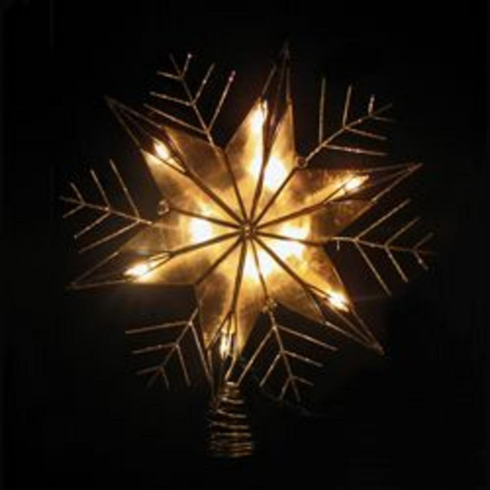 10" Lighted Capiz Star with Silver Snow Flake Christmas Tree Topper