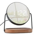 thumbnail image 4 of Better Homes & Garden Indoor Tabletop LED Mirror Faced Alarm Clock with Medium-tone Woodgrain Trinket Tray, 4 of 6