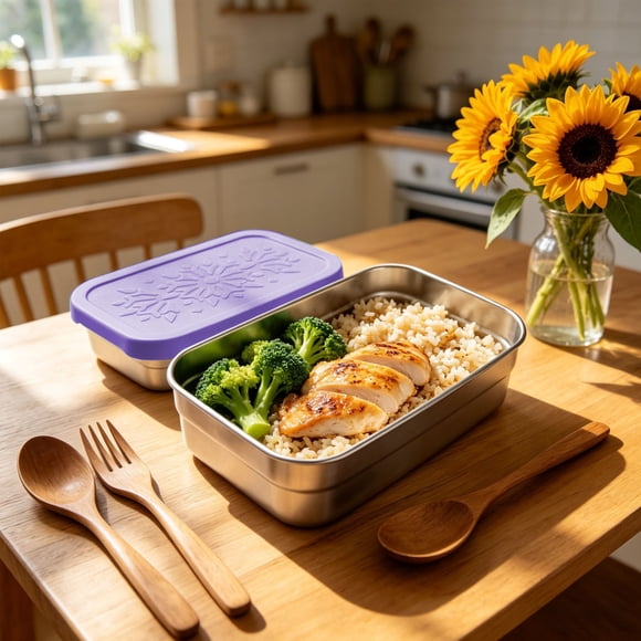 Fufafayo Stainless Steel Bento Lunch Box, Leakproof Food Storage Container, Reusable Meal Prep Lunchbox, Silicone Lid Portable Tiffin for Work Picnic Travel
