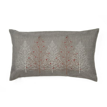 

Festive Trees Embroidered Christmas Pillow 12 by 20-Inch White Gray