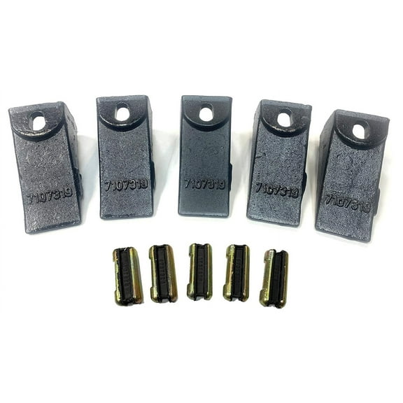 H&L Tooth Company 7107319 Bobcat Style Skid Steer and Mini Excavator Short Bucket Teeth (5 Pack) with 6737326 Bobcat Style Flexpins.