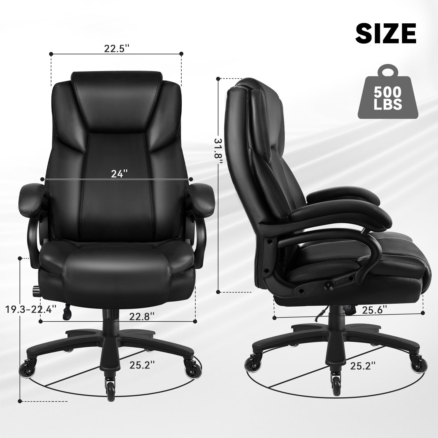 BOSSIN 500lbs Big and Tall Office Chair ,Heavy Duty Computer Desk Chair with Adjustable Lumbar Support