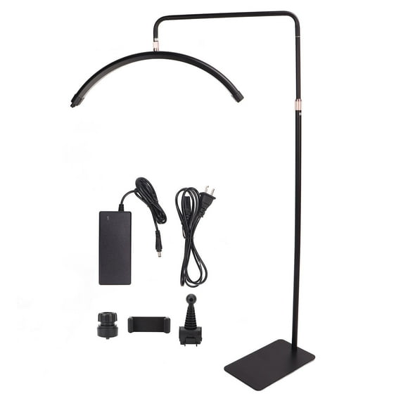 Lámpara de pie de belleza LED de 28 pulgadas y 50 W, 3000 K a 6000 K, lámpara de medio anillo para arte de uñas, tatuaje de cejas, 100-240 V, enchufe estadounidense negro