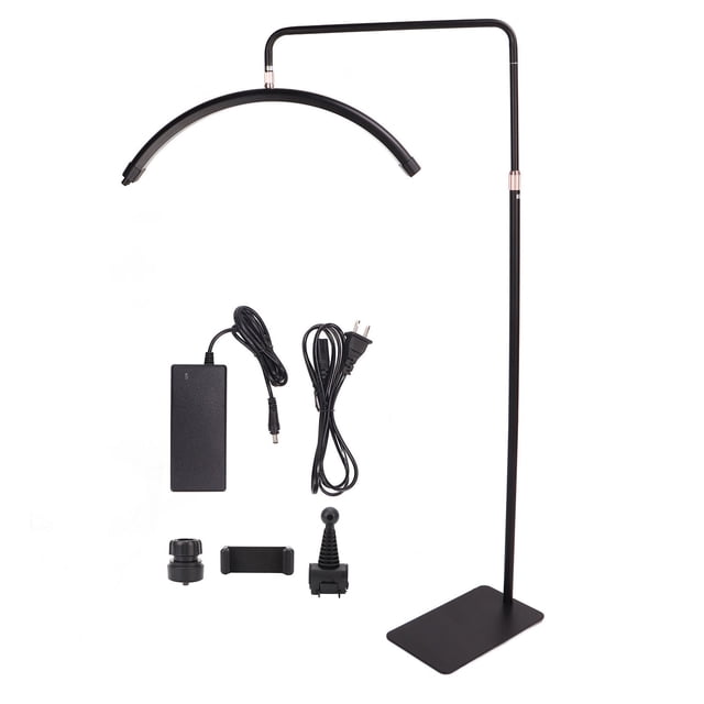 Lámpara de pie de belleza LED de 28 pulgadas y 50 W, 3000 K a 6000 K, lámpara de medio anillo para arte de uñas, tatuaje de cejas, 100-240 V, enchufe estadounidense negro
