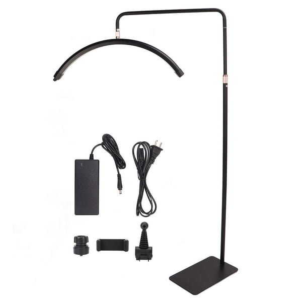 Lámpara de pie de belleza LED de 28 pulgadas y 50 W, 3000 K a 6000 K, lámpara de medio anillo para arte de uñas, tatuaje de cejas, 100-240 V, enchufe estadounidense negro