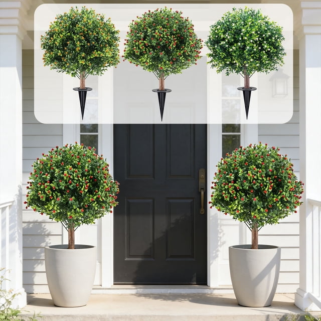 MTBLYS Artificial Boxwood Tree 60Cm Tall Plastic Outdoor Garden Landscaping Ground Insert Decoration